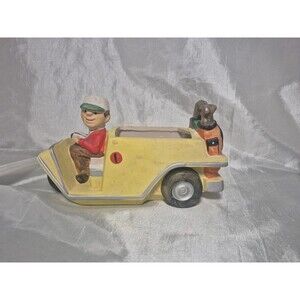 Napco Ware 7" Vintage Golf Cart Planter Porcelain Golfer MCM 60's Yellow